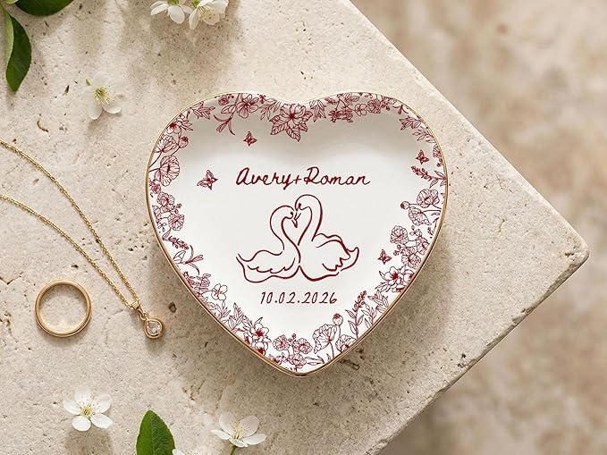 LOVELYPOD Personalized Floral Engagement Trinket Tray, Custom Couple Name - Image 4