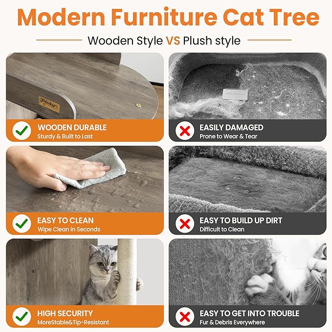 Modern Wood Cat Tree Tower for Indoor Large Cats, Cat Scratching Posts - Image 6