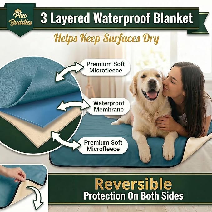 Paw Buddies Premium Waterproof Blanket 80"x90" Velvet-Feel Reversible Throw – - Image 2