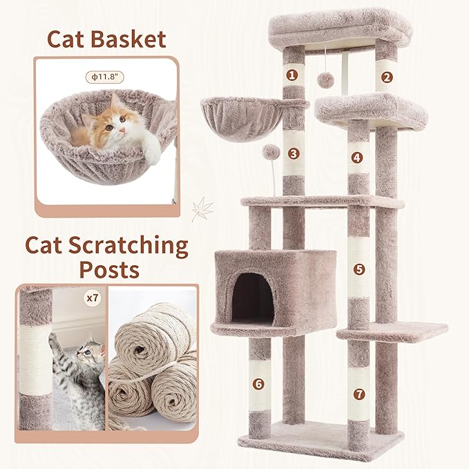 Gitelsnour Cat Tree for Indoor Cats, 55.1 inch Cat Tower - Image 5