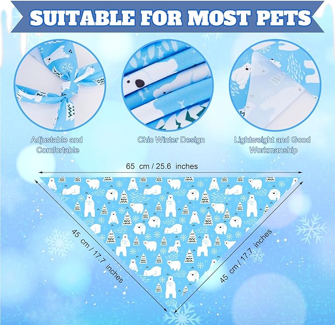 Preboun 50 Pcs Winter Dog Bandanas Bulk Snowflakes Snowmen Polar Bear Penguin - Image 3