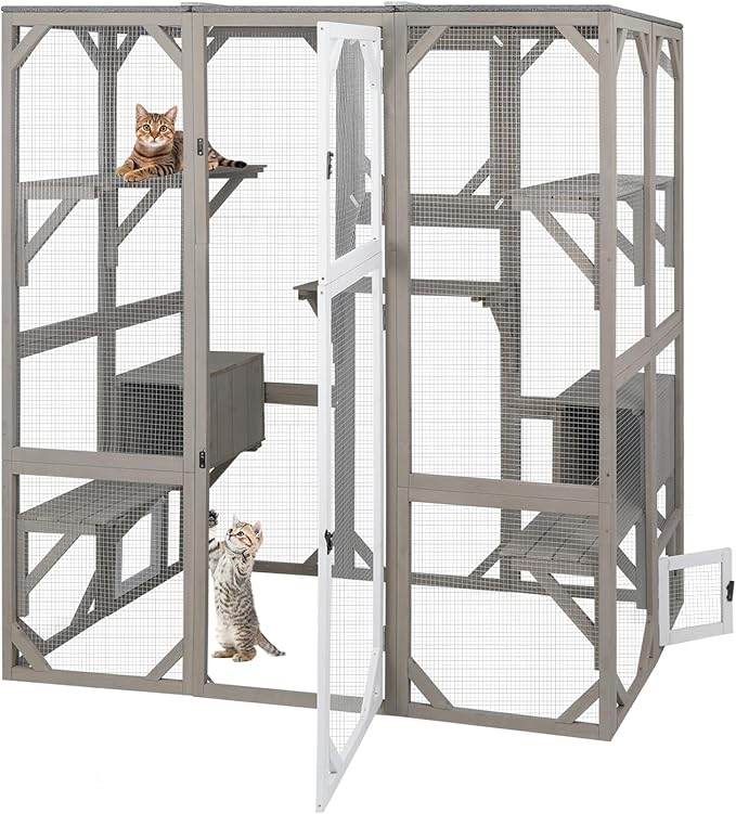 Ketive Large Catio Outdoor Cat Enclosure, Wooden Cat House Outdoor by Ketive