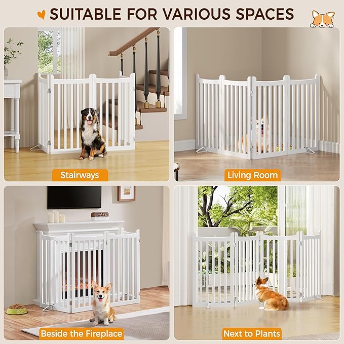 Yaheetech 36" H Extra Tall Freestanding Pet Gate 4-Panel Wooden Dog Fence - Image 4
