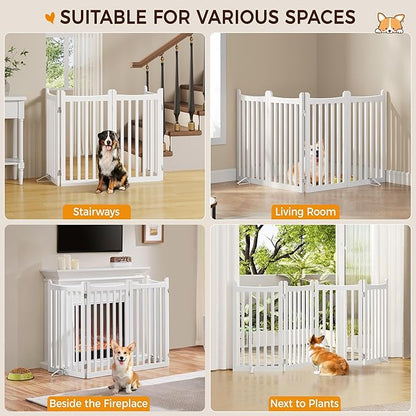 Yaheetech 36" H Extra Tall Freestanding Pet Gate 4-Panel Wooden Dog Fence - Image 4
