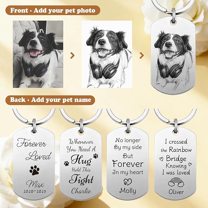 Custom Dog or Cat Portrait Keychain, Personalized Photo Engraved Keychains - Image 2