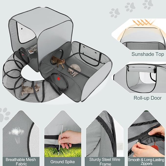 Cat Playpen, 3-in-1 Pop-up Outdoor Cat Enclosure - Image 5