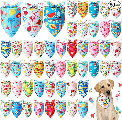 Preboun 50 Pcs Summer Bandanas Dogs Bulk Hawaiian Dog Bandanas Fruit Kerchief by Preboun