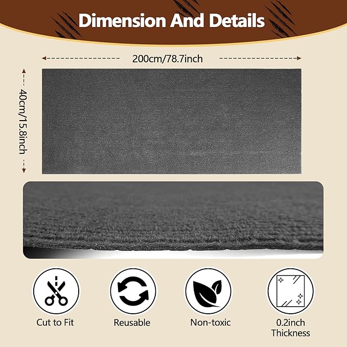 Cat Scratch Furniture Protector, 78.7"x15.8" Self Adhesive Cat Scratch Mat Pad - Image 3