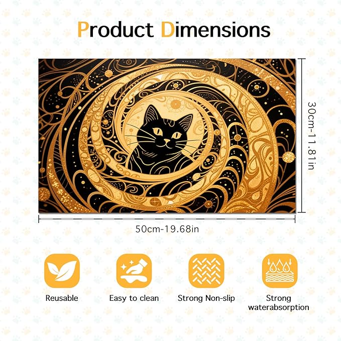 HOMETITUTE Cat Feedings Mats 20x12 inch Golden Cat Print Pet Bowl Placemat Non - Image 6