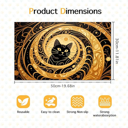 HOMETITUTE Cat Feedings Mats 20x12 inch Golden Cat Print Pet Bowl Placemat Non - Image 6