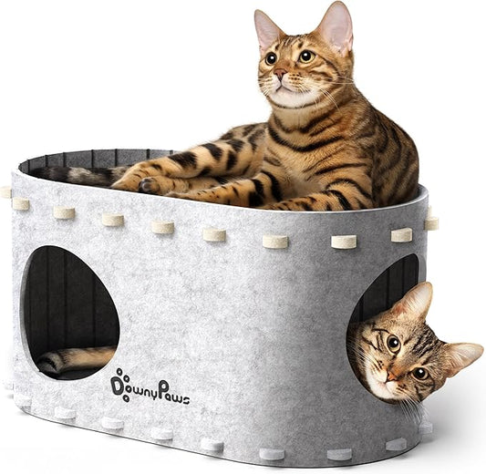 DownyPaws Cat House for Indoor Cats, Cat Bed Cave for Multiple & Large Cats Up by DownyPaws