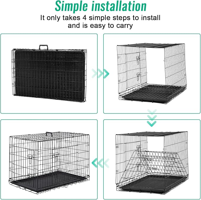 FDW Dog Crate for Large Dogs 42 Inch Folding Metal WirePet Cage Double Door - Image 3