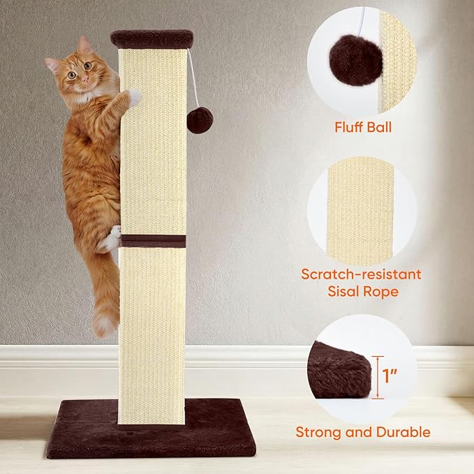 Cat Scratching Post 32 Inch for Indoor Large Cats and Kitten, Nature Sisal Tall - Image 4