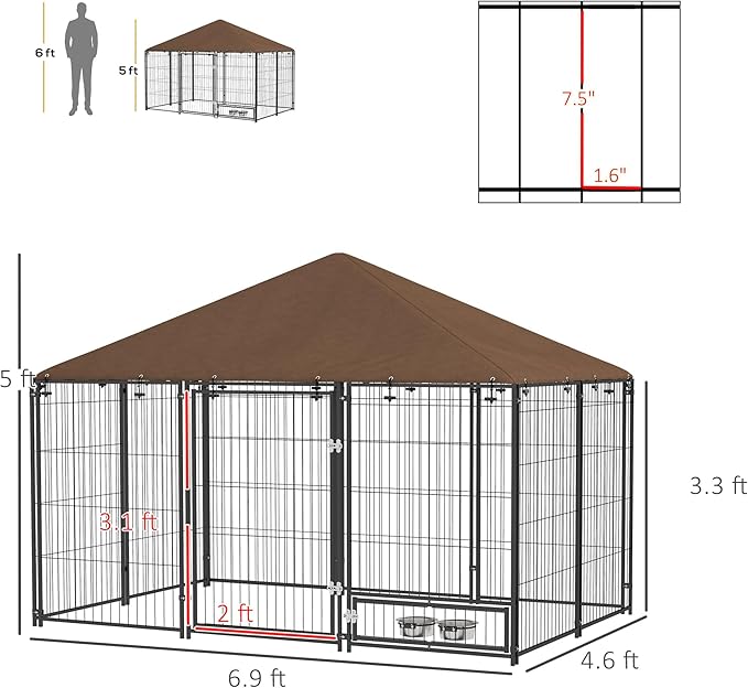 PawHut Outside Dog Kennel, 6.9' x 4.6' x 5' Puppy Play Pen w/Canopy, Secure Lock - Image 7