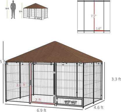 PawHut Outside Dog Kennel, 6.9' x 4.6' x 5' Puppy Play Pen w/Canopy, Secure Lock - Image 7