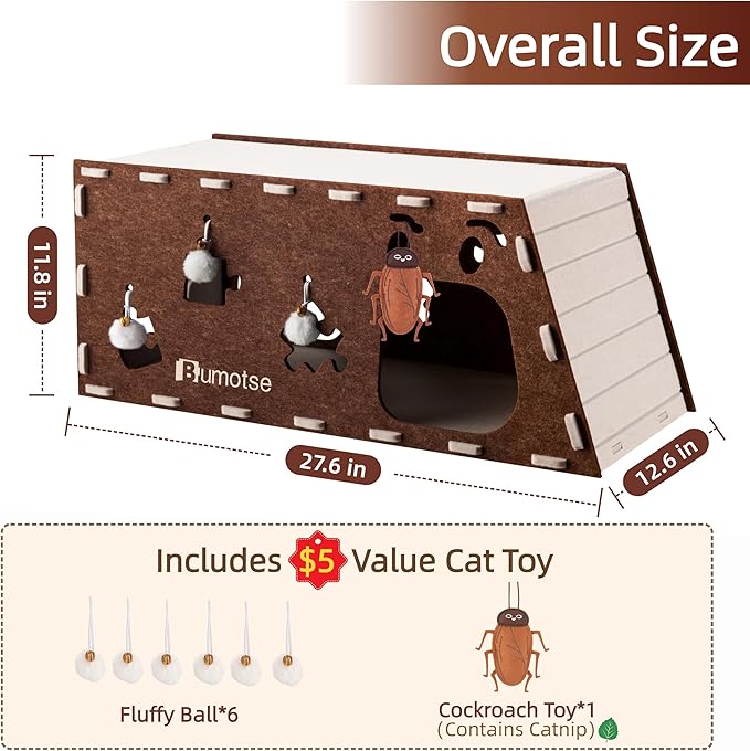 Felt Cat Bed Cave for Indoor Cats, Modular Tunnel Hideaway House for Large Cats - Image 8
