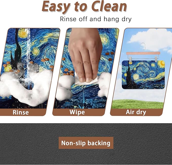 Starry Night Dog Cat Food Mat, Absorbent Pet Feeding Mat - Image 3