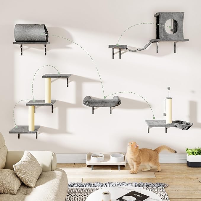 7-in-1 Cat Wall Shelves, Space-Saving Wall Mounted Cat Shelves, Cat Climbing - Image 3