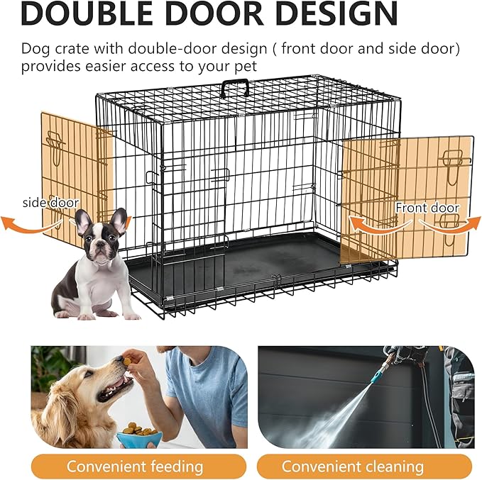 FDW Dog Crate 42-Inch Dog Cage Foldable Metal Kennel - Image 4