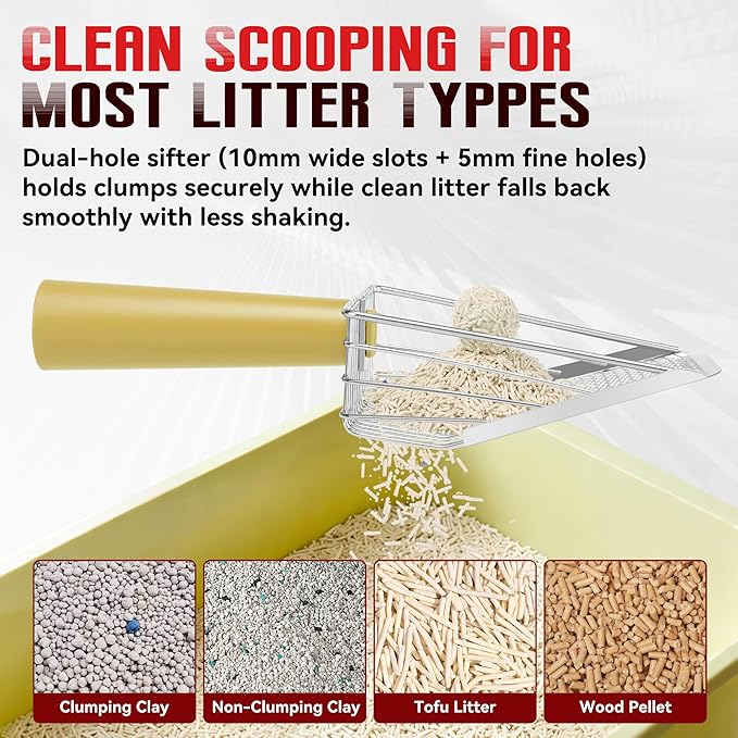 Metal Cat Litter Scoop with Holder, Heavy Duty Deep Sifter with Dual-Hole - Image 4