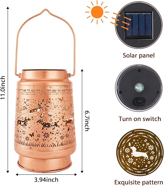 Solar Lanterns Outdoor Waterproof, Dachshund Wiener Dog Floral Butterfly Design - Image 2