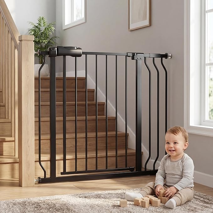Extra Wide Baby Gate Tension Indoor Safety Gates Black Metal Large Pressure by COSENDBABYGATE
