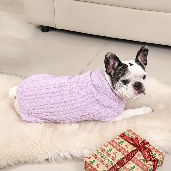 2 Pack Dog Sweaters for Medium Dogs Winter Turtleneck Pullover Cable Knit - Image 4