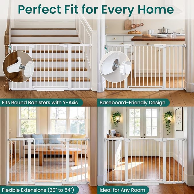 Cumbor 2 Pack 30-54" Baby Gate for Stairs, Dual Lock & Self-Closing Dog Gate - Image 7