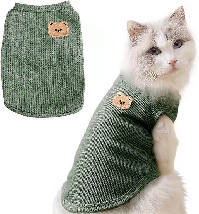 Waffle Knit Cat & Dog T Shirt for Small Dogs, Stretchable Puppy Shirt for by Maqilo