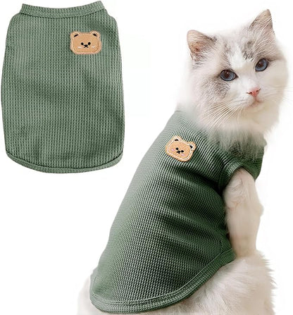Waffle Knit Cat & Dog T Shirt for Small Dogs, Stretchable Puppy Shirt for by Maqilo