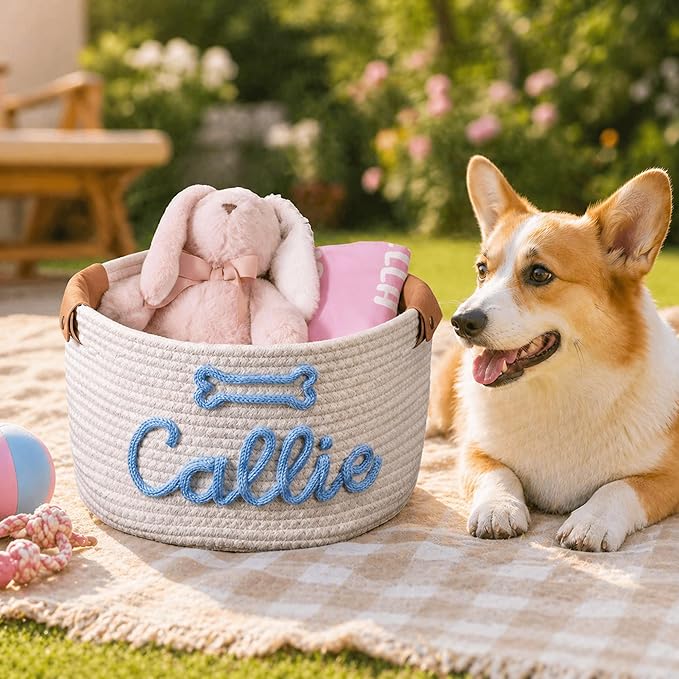 JUPPE Pet Dog Basket with Personalized Name, Dog Toys Storage Organizer Custom - Image 2