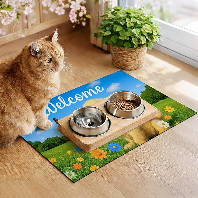 HOMETITUTE Cute Puppy Dog Food Mat 20" x 12", Non Slip Dog Bowl Mat - Image 4