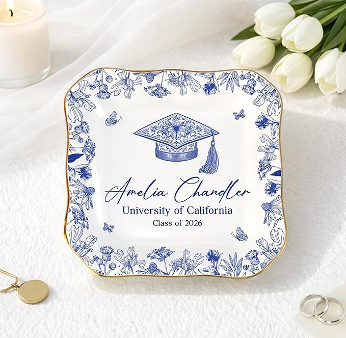 LOVELYPOD Personalized Graduation Trinket Tray, Personalized College Ring Dish by LOVELYPOD