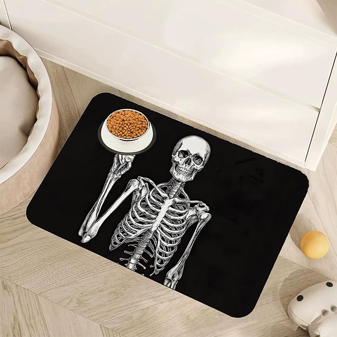Funny Skull Skeleton Dog Food Mat by Unknown