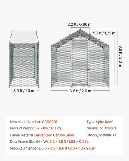 VEVOR Large Metal Chicken Coop, 6.6 x 3.3 x 6.6 ft, Walk-in Chicken Run House - Image 7