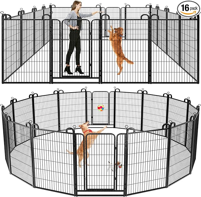 Dog Playpen Outdoor 16 Piece Panels Heavy Duty Dog Fence 47" Height Anti-Rust by Committedtobetterpetlife