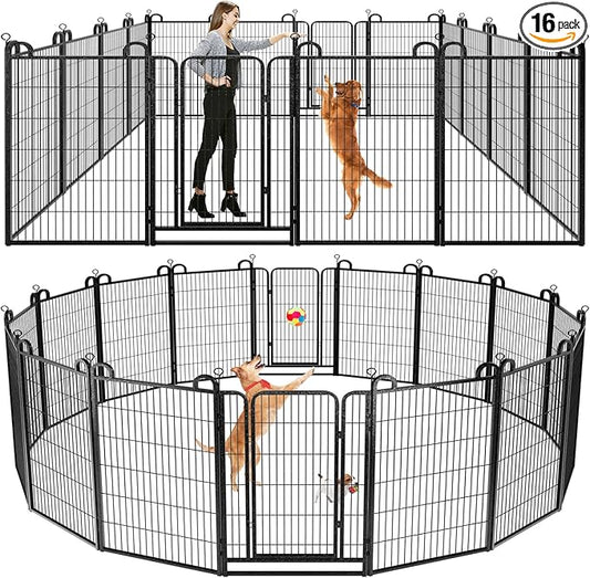 Dog Playpen Outdoor 16 Piece Panels Heavy Duty Dog Fence 47" Height Anti-Rust by Committedtobetterpetlife