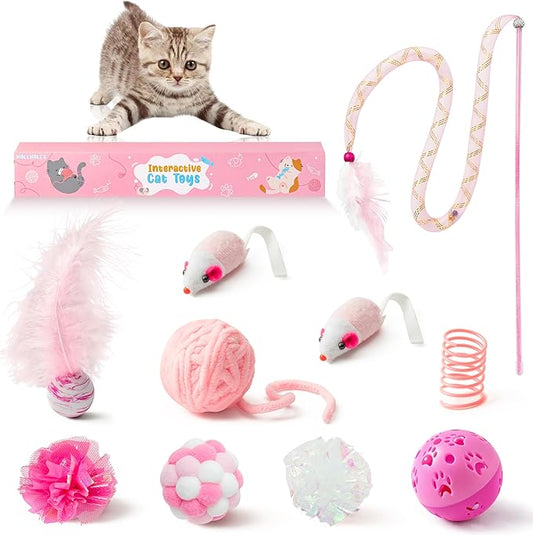 MALLMALL6 10Pcs Cat Toy Set Interactive Cat Toys Pack Including Feather Teaser by MALLMALL6