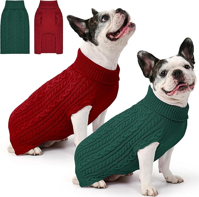 2 Pack Dog Sweaters for Medium Dogs Winter Turtleneck Pullover Cable Knit by Unknown