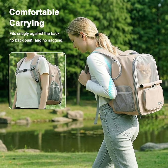 Cat Backpack Carrier Expandable, Breathable Mesh & Lockable Zippers & Shaded - Image 7