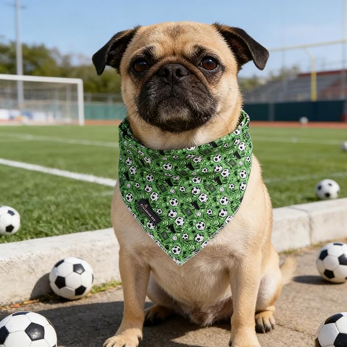 ARING PET Soccer Dog Bandanas, Cute Green Pet Bandana Scarf Triangle Bibs - Image 2