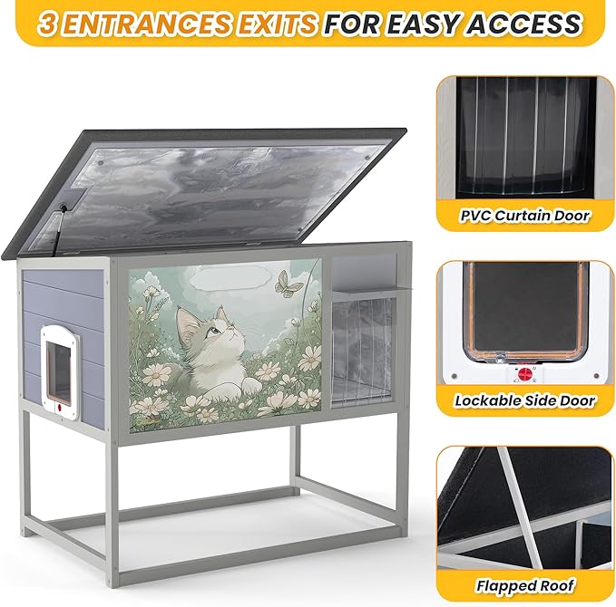 Insulated Outdoor Cat House Weatherproof Elevated Feral Cat Shelter Summer Cool - Image 6