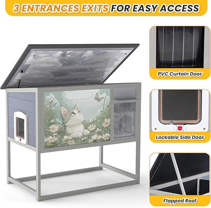 Insulated Outdoor Cat House Weatherproof Elevated Feral Cat Shelter Summer Cool - Image 6