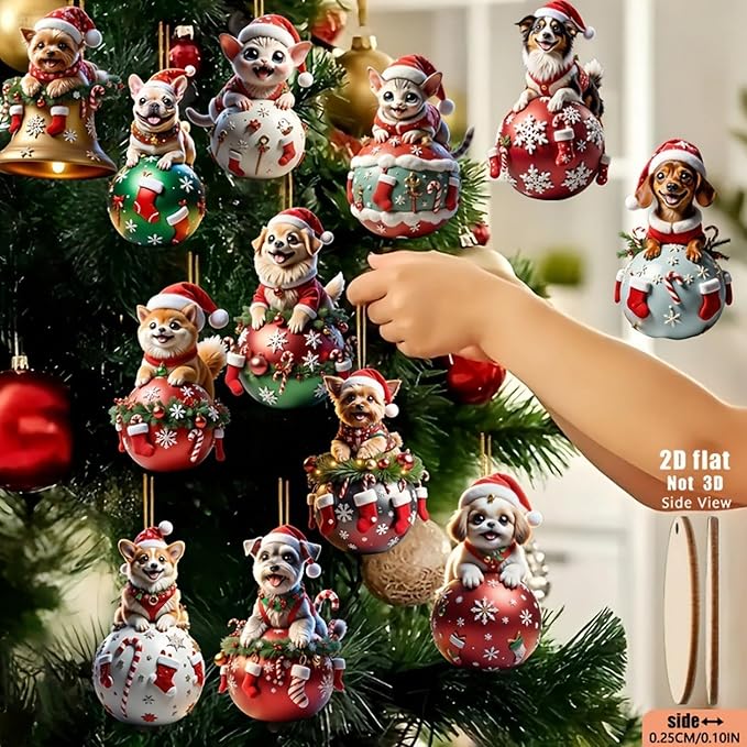 12 Pcs Cute Christmas Ornaments Animal Kitten Puppy Designs Xmas Tree Decoration - Image 4