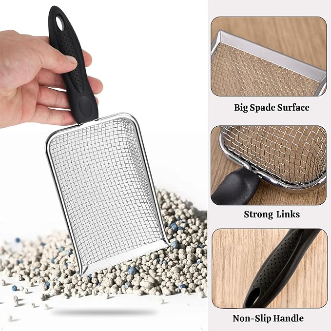 2 Packs Litter Scoop Stainless Steel Mesh Poop Scooper, Metal Litter Box Pooper - Image 5