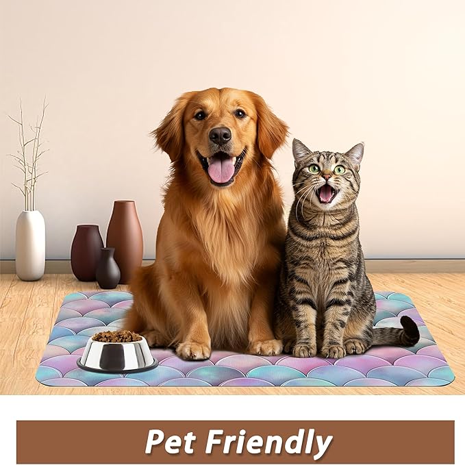 Pink Mermaid Scale Pet Feeding Mat, Absorbent Quick-Dry Cat Dog Food and Water - Image 6