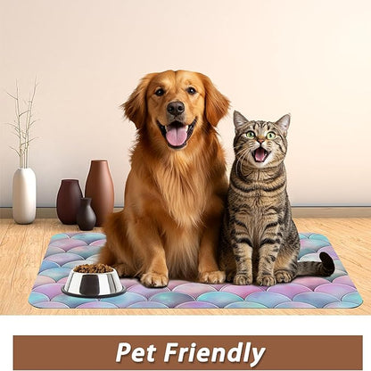 Pink Mermaid Scale Pet Feeding Mat, Absorbent Quick-Dry Cat Dog Food and Water - Image 6