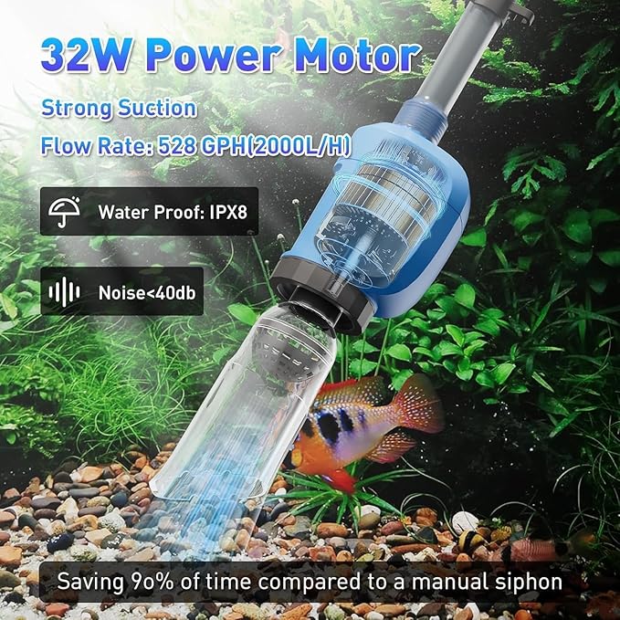 6-in-1 Electric Aquarium Gravel Cleaner, 530GPH Fish Tank Vacuum Cleaner - Image 2