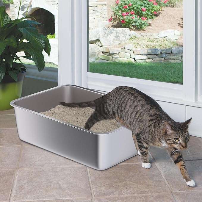 Stainless Steel Litter Box 2 Pack, Non Stick No Smell Cat Litterbox - Image 4