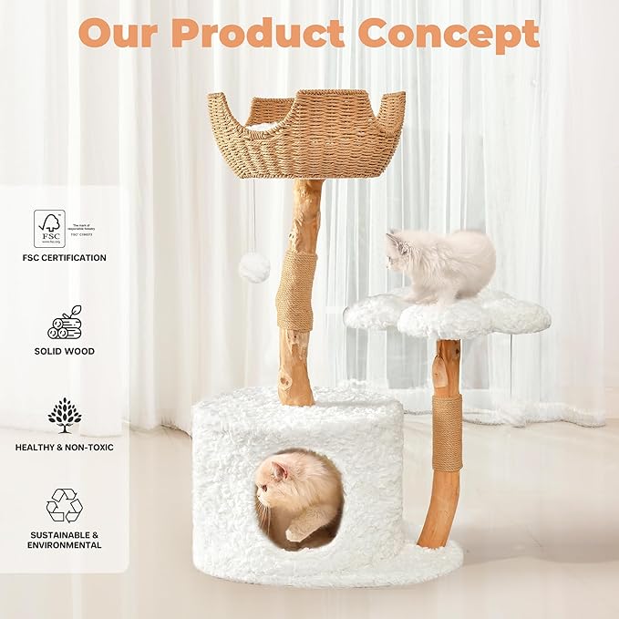 Easyego Modern Cat Tree, 39.9" Aesthetic Wood Cat Tree Tower - Image 5